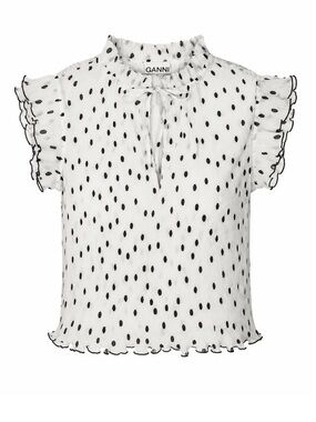 GANNI Pleated Polka Dot White Ruffle Sleeve Top EU 32 | XXS (US 0) NWT